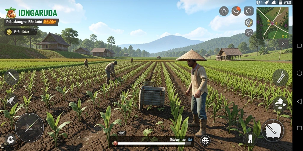 Screenshot gameplay IDNGARUDA yang menampilkan petualangan bertani yang seru.