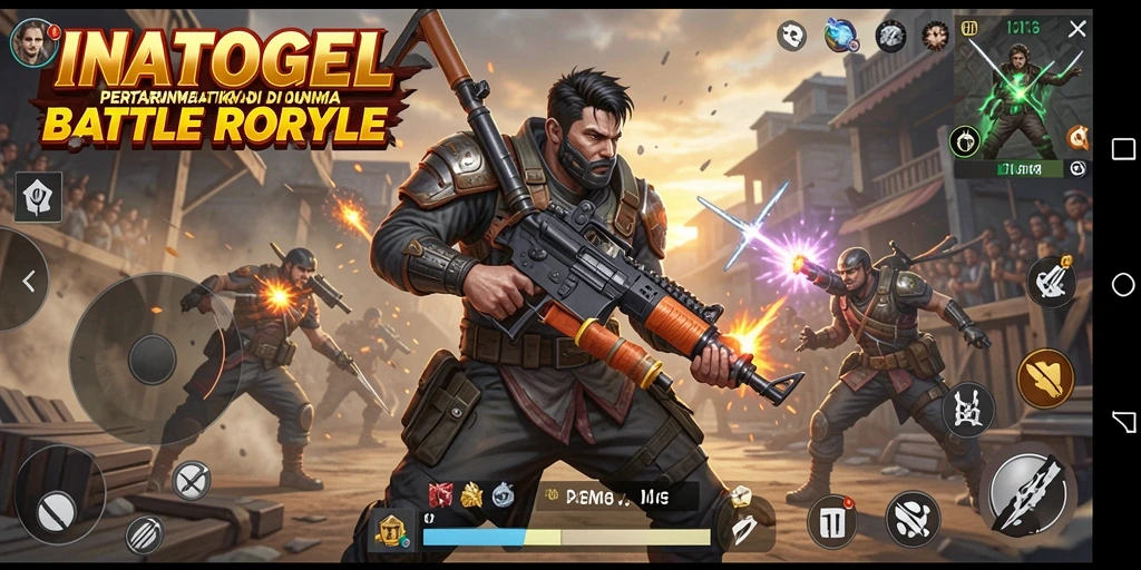 Screenshot gameplay INATOGEL menampilkan aksi Battle Royale intens.