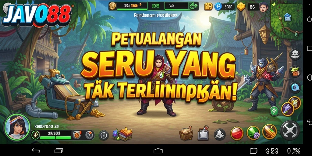 Screenshot utama JAVO88 menunjukkan karakter menjelajahi dunia petualangan yang memukau.