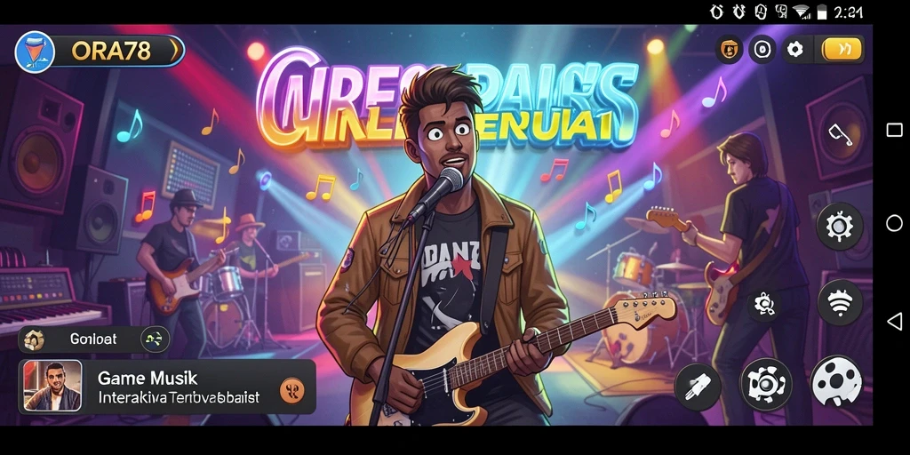 Tampilan gameplay ORA78 dengan notasi musik yang dinamis.