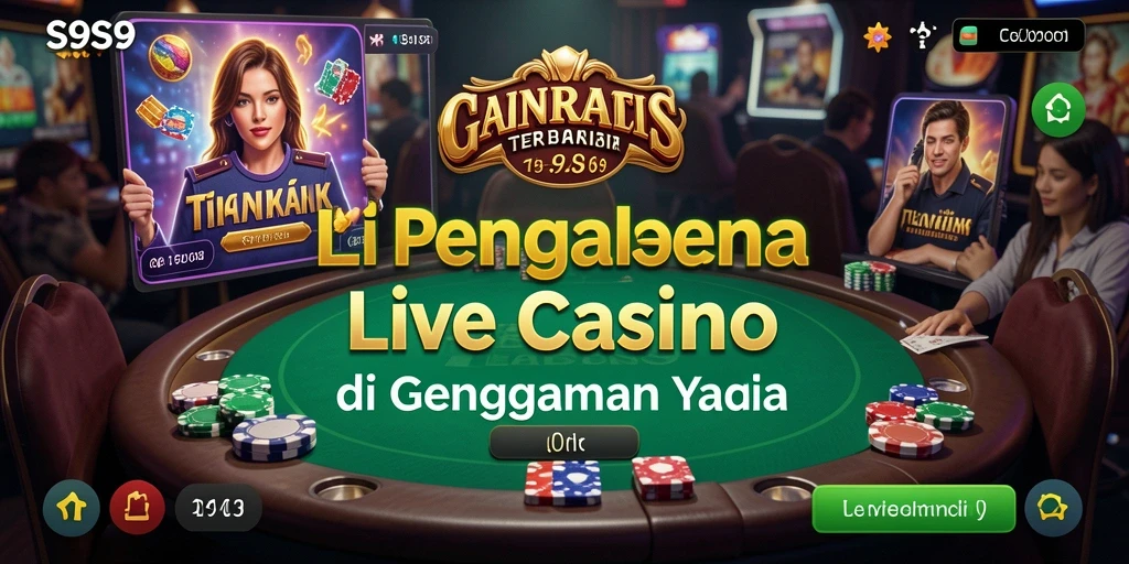 Screenshot permainan Live Casino S9S9 yang menampilkan dealer dan pemain yang berinteraksi.