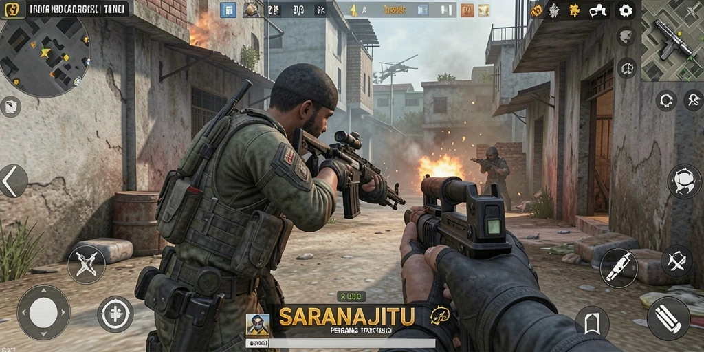 Tampilan aksi intens dari gameplay SARANAJITU yang menegangkan.