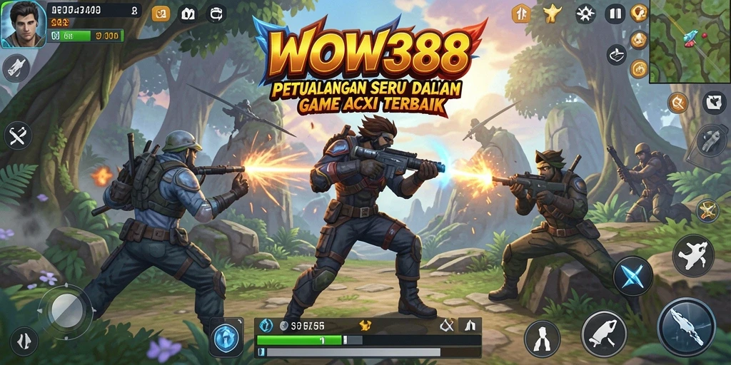 Tampilan gameplay WOW388 dengan pertempuran intens dan karakter beragam.